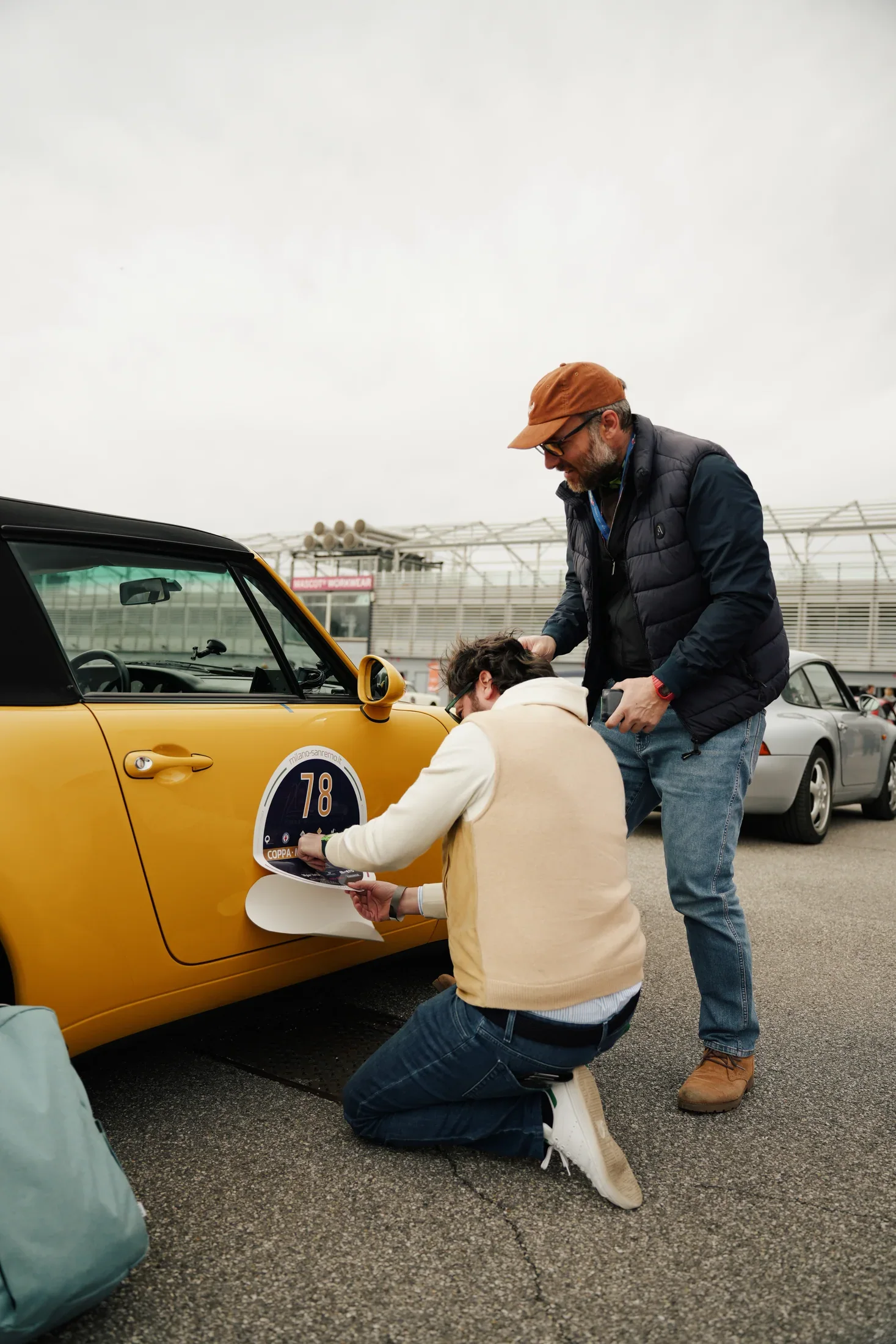 The number 78 sticker being applied to Daisy.